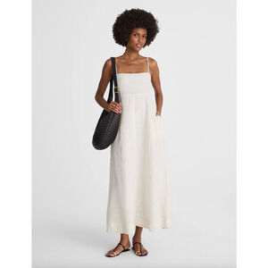 Madewell Striped Empire Waist Midi Dress 100% Linen Lighthouse Ivory XXS NWT